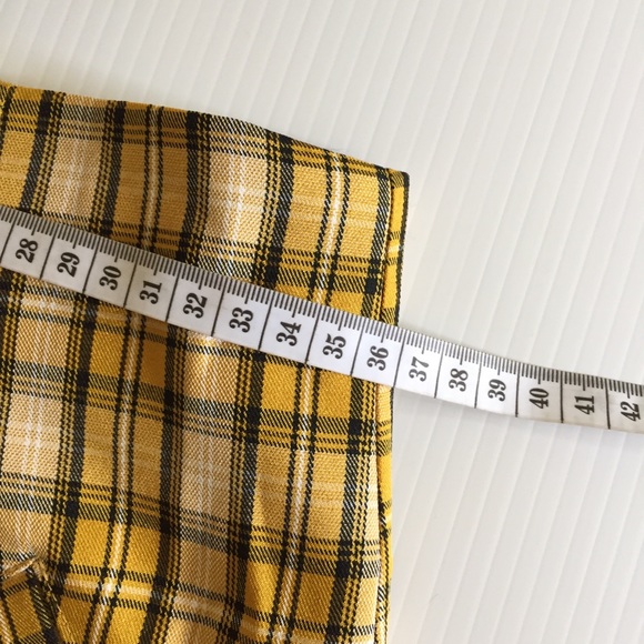 BOOHOO womens 10 checked mustard yellow twee plaid mini pockets retro vibe NEW - Picture 8 of 12